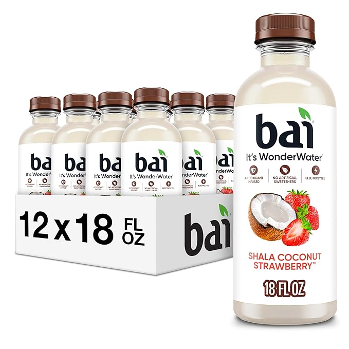 Bai Antioxidant Infused Water Beverage Shala Coconut Strawberry with Vitamin C and No Artificial Sweeteners 18 Fluid Ounce Bottle 12 Pack