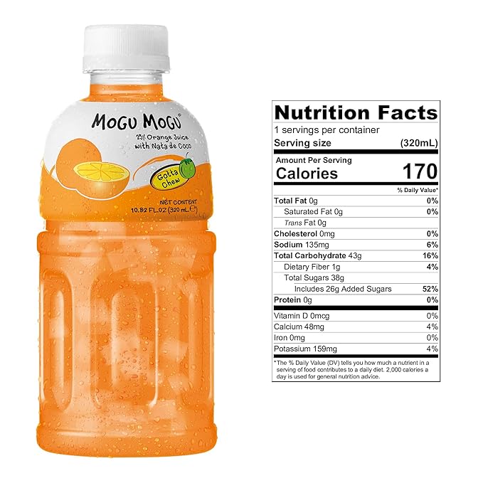 Mogu Mogu Orange Nata De Coco Juice 10.82 Fl Oz (6 Bottles)