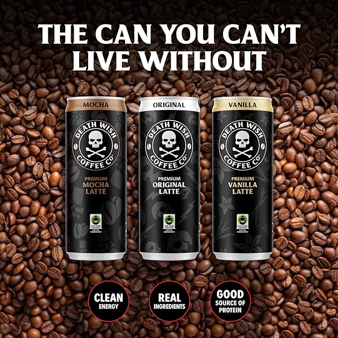Death Wish Coffee Iced Coffee Cold Brew 8g Protein Fair Trade (Mocha Latte)