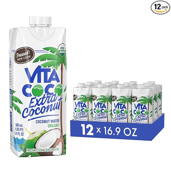 Vita Coco Organic Coconut Water Pressed More Coconutty Flavor Natural Electrolytes Vital Nutrients 16.9 Fl Oz (Pack of 12)