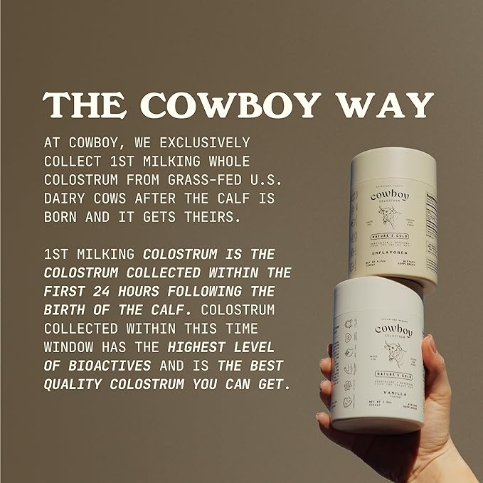 Cowboy - The Exclusive 1st Milking Whole Grass Fed Colostrum Supplement for Full Body Health - Bovine Colostrum Powder Packed w/Bioactive Nutrients - Sugar Free (Unflavored 40 Servings)