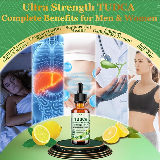2 Pack Pure TUDCA Bile Salts Liquid Drops 1200mg (Tauroursodeoxycholic Acid) Premium Liver Support Bile Flow &amp Gallbladder Cleanse Supplement丨High Absorption Liquid | Non-GMO | 3rd Party Tested