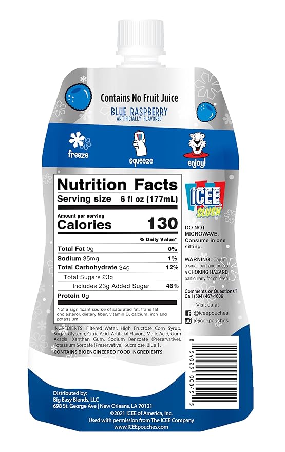 Icee Slush Blue Raspberry Frozen Fruit Juice 6 fl oz Pouches - Just Freeze &amp Squeeze for Instant Slushy Maker Great for Birthday Party Lunchbox No Icee Machine Needed 12 Pack