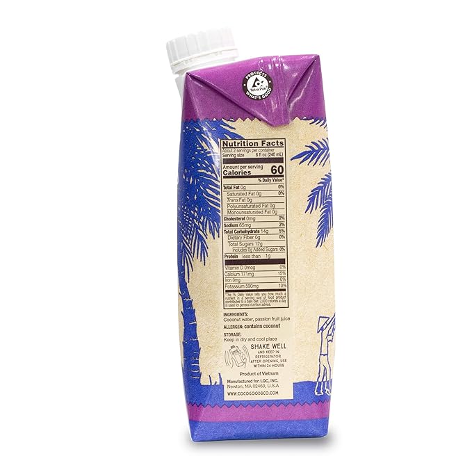 CocoGoods Co Single-Origin Natural Coconut Water with Fresh Passion Fruit Juice 16.9 fl. oz (Pack of 12)