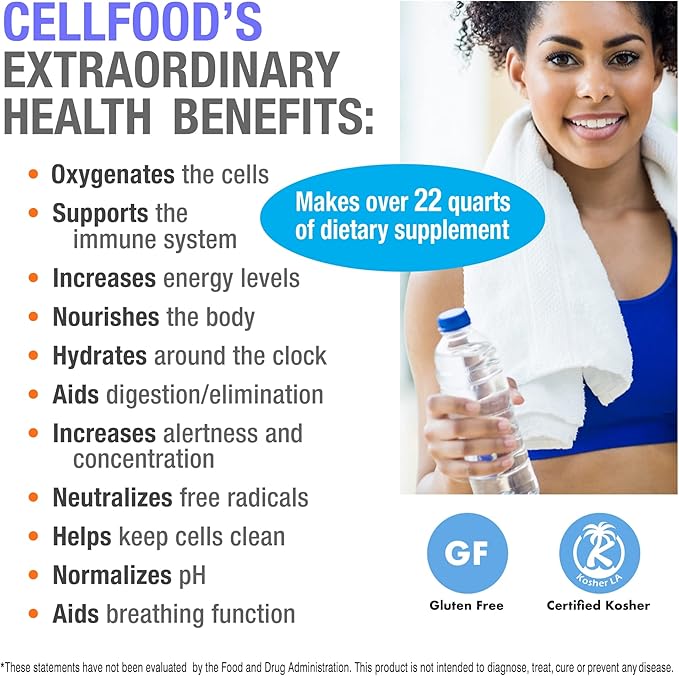 Cellfood Oxygen Boost 1 fl oz - Liquid Oxygen Supplement for Lymphatic Drainage Altitude Sickness Jet Lag Fatigue Headaches Hangovers &amp Energy - Gluten Free Cert. Kosher - Makes Over 22 Qua