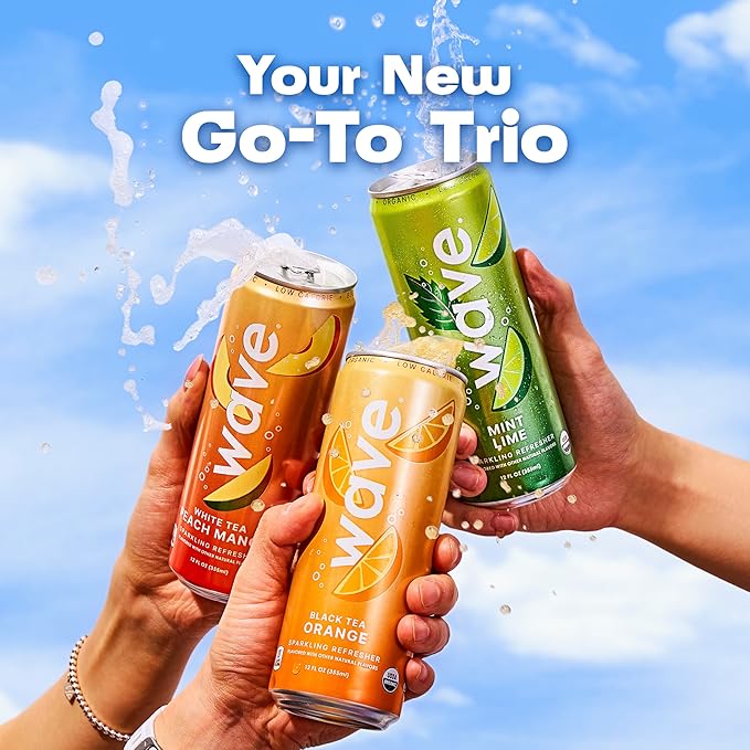 WAVE Sparkling Refreshers | Sparkling Juice | Organic Hydration | Low Calorie Drink | Lightly Carbonated Soda Alternative | No Added Sugar No Preservatives or Artificial Ingredients |12 Pack (Black T