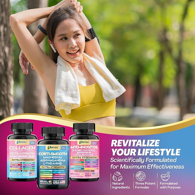 She Shines Set – Collagen Cortisol &amp Myo-Inositol Bundle – Collagen Peptides I II III V X + Biotin Hyaluronic Acid – Hormone Balance Calm Energy &amp Glowing Skin
