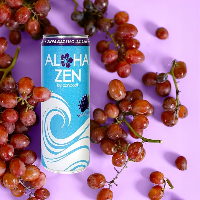 Zenbodi Aloha Zen Grape Burst - AWAKEN Functional Beverage - 12 Pack Energy Drink Zero Sugar Energy Drinks with L-Alpha GPC Caffeine and L-Theanine