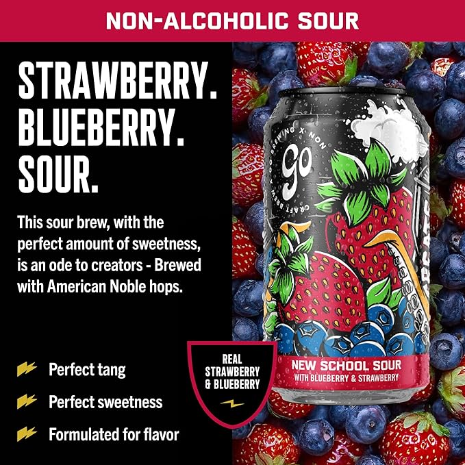 Go Brewing - New School Sour Berry - Non-Alcoholic Craft Beer - Small Batch Low-Calorie Brew - Blueberry and Strawberry Flavor Profile - Bold &amp Smooth Finish - Ideal for Any Occasion (12 Oz 12 C