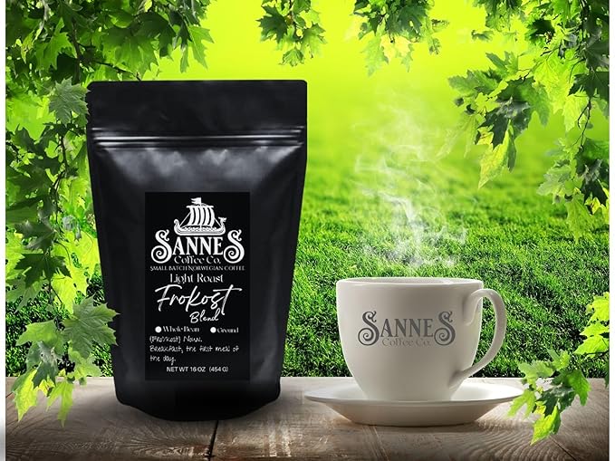 Sannes Coffee Co. Norwegian Coffee-Frokost Blend Light Roast Coffee-Smooth Never Bitter-Resealable bag (Whole Bean 16 oz)