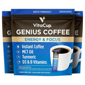 VitaCup Genius Instant Coffee Packets Increase Energy &amp Focus Keto Coffee Serve Hot or Cold Brew MCT Oil Turmeric B Vitamins D3 Bold &amp Smooth100% Arabica Coffee in Single Serve Sticks