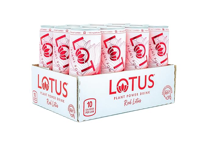 Red Lotus Plant Power Drink™ | Sugar Free Low Calorie | 160 mg Natural Caffeine from Green Coffee Bean | Plant-Based Ingredients | Zero Sugar | 10 Calories | 12 oz Cans | 12 Count