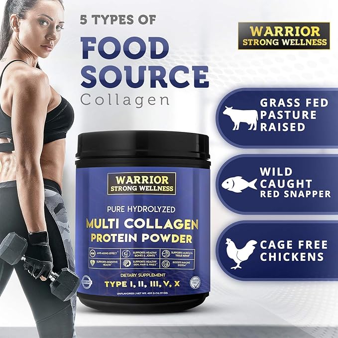 Pure Hydrolyzed Multi Collagen Protein Powder Collagen Powder Boost Energy for Aging Skin Elasticity Hair &amp Nails Growth Support Joint Health (Unflavored)