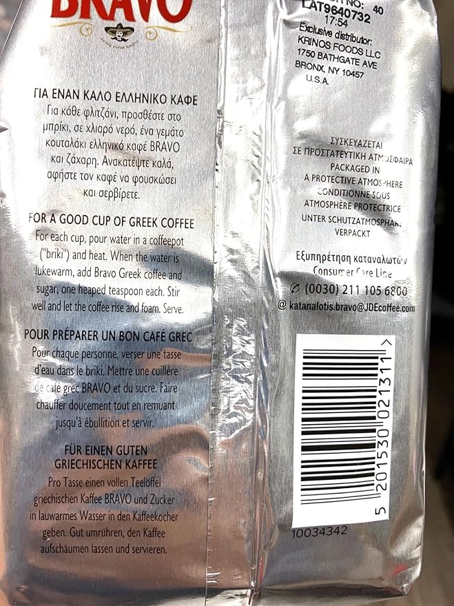 Bravo Greek Ground Coffee Traditional Roast 7.05 oz Pack of 5