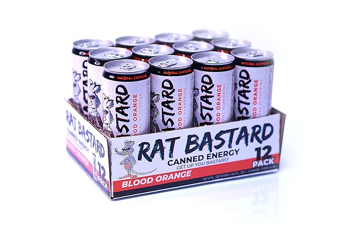 RAT BASTARD Energy Drink - Sugar-Free Caffeinated Beverage Natural Caffeine to Boost Energy and Focus Blood Orange Flavor 12 fl oz Can (Case of 12)