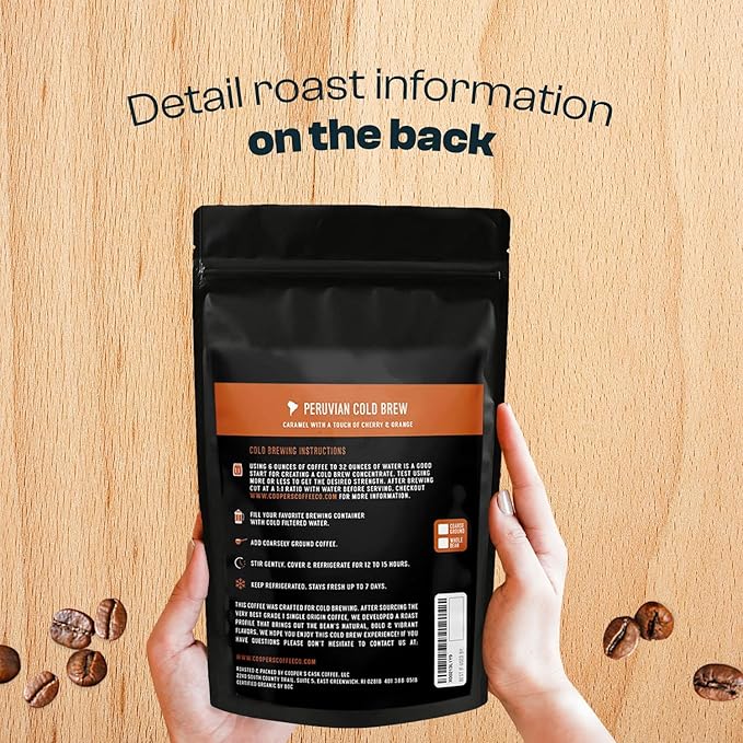Peruvian Organic Cold Brew Coffee Single Origin &amp Gourmet Beans Tasting Notes Of Caramel With A Touch of Cherry &amp Orange Medium Roast Coarse Whole Bean 2 lb Coffee Bag