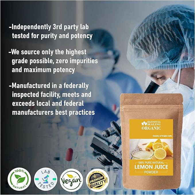 Blessfull Healing Organic Lemon Juice Powder 100% Pure Natural 100 Gram / 3.52 oz