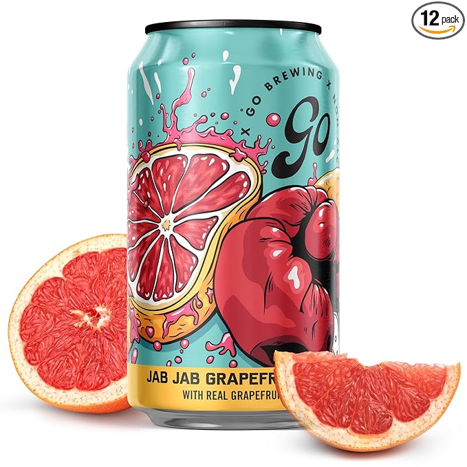 Go Brewing - Jab Jab Grapefruit IPA - Non-Alcoholic Craft Beer - Full-Bodied Low-Calorie Brew - Tart Hoppy Grapefruit Flavor Profile - Classic Ingredients - Ideal for Any Occasion (12 Oz 12 Cans)