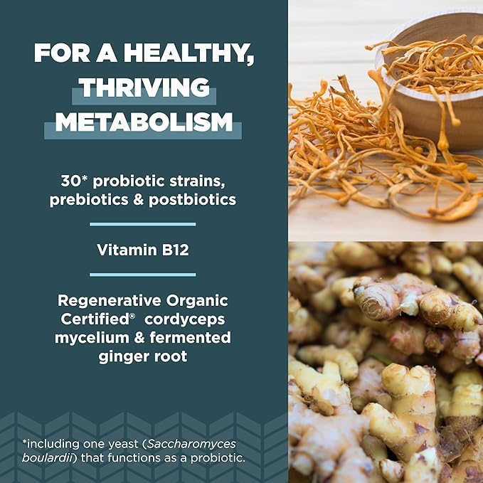 Ancient Nutrition Regenerative Organic Certified Probiotics for Metabolism Support Healthy Digestion and Immune System Function Support 50 Billion CFUs* Per Serving 60 Count