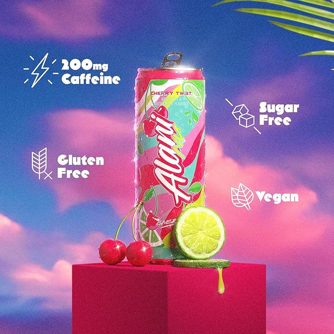 Cherry Twist Sugar Free Low Calorie Energy Drinks | 200mg Caffeine | Pre Workout Performance with Antioxidants | Biotin B Vitamins | Zero Sugar | 15 Calories or Less | 12 Fl Oz Cans (16 Pack)
