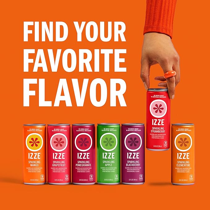 IZZE Sparkling Juice Beverage BlendSunset Variety PackClementinePeachCherry LimePomegranateNo Sugar Added8.4 Fl Oz(Pack of 48)
