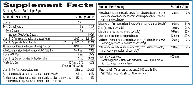 Emergen-C Immune+ Triple Action Immune Support Powder BetaVia (R) 1000mg Vitamin C B Vitamins Vitamin D and Antioxidants Super Orange – 50 Count