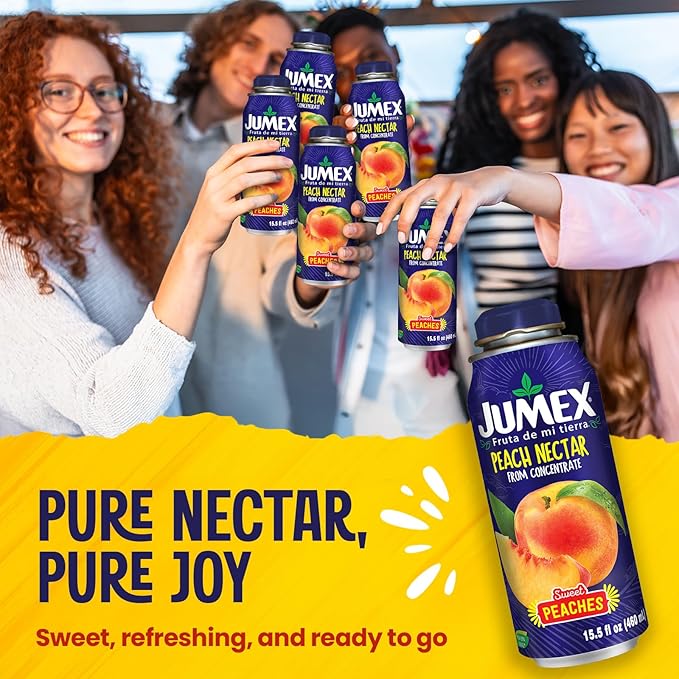 Jumex Peach Nectar Lata Botella - Made with Fresh Fruit Puree &amp Peach Juice Concentrate for Fruit Smoothie Mix Cocktail Mixers &amp Kids Beverages - 15.5oz 12 Pack Resealable Juice Bottles