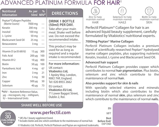 Perfectil by Vitabiotics Platinum Collagen Hair Drink 10 x 50ml