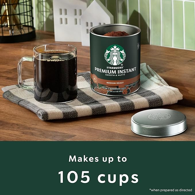 Starbucks Premium Instant Coffee Medium Roast Coffee Arabica Beans Three 3.17 oz Tins (Pack of 2)