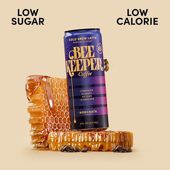 Beekeeper Horchata Latte Cold Brew Coffee Drinks with Oregon Honey | 12 Pack Refreshing Iced Coffee - Unsweetened &amp Strong Arabica Brew 8 fl oz Ready-to-Drink Can - 180mg Natural Caffeine