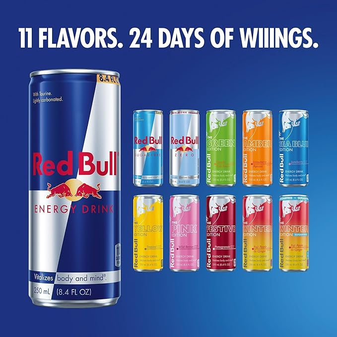 Red Bull Energy Drink Variety 2025 Advent Calendar Pack with 80mg Caffeine Taurine &amp B Vitamins 8.4 fl. oz. - 24 Cans