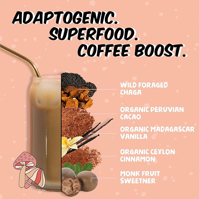 Renude Chagaccino - Chaga Mushroom Powder Mushroom Coffee Drink Mix with Adaptogens Natural Energy and Immune Support Vegan Keto Zero Calorie Mushroom Blend Powder - 10 Servings