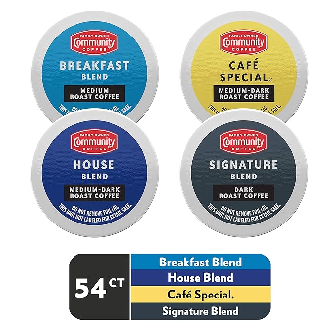 Community Coffee Variety Pack 54 Count Coffee Pods Medium Dark Roast Compatible with Keurig 2.0 K-Cup Brewers(Pack of 1)