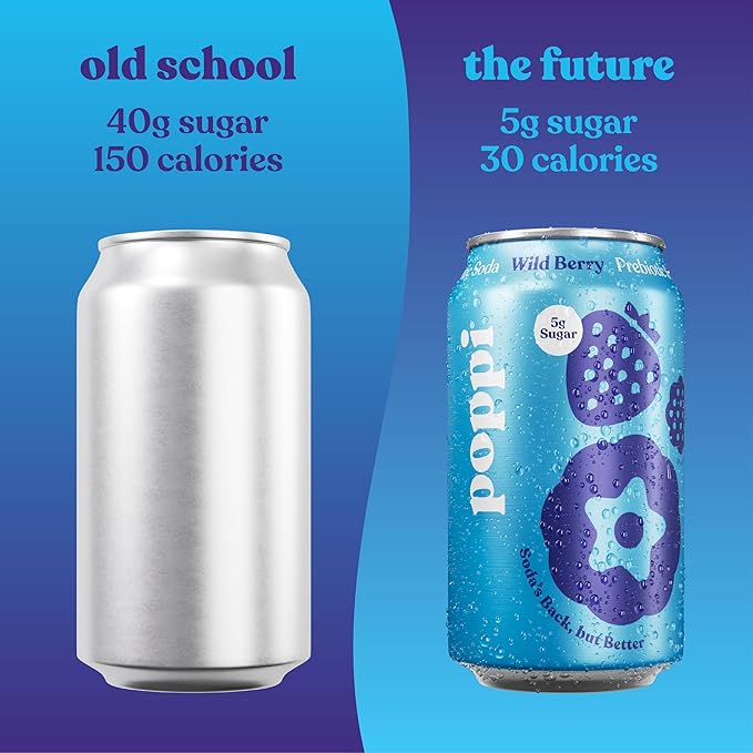 Poppi Sparkling Prebiotic Soda Beverage with Apple Cider Vinegar Seltzer Water and Fruit Juice Wild Berry Flavor 12 oz Pack of 12 Packaging May Vary.