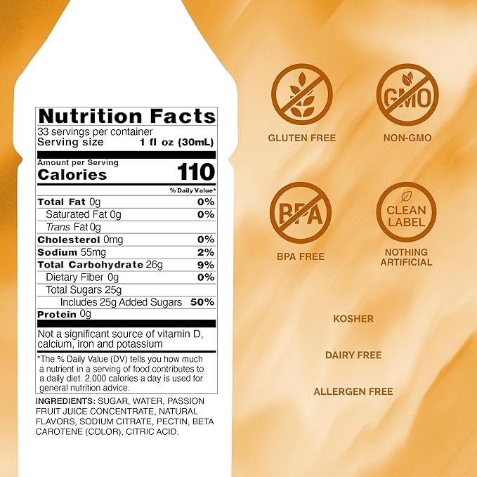 Monin - Passion Fruit Purée | Premium Purée for Cocktails Smoothies &amp More | Clean Label with No Artificial Flavors No Artificial Preservatives (Plastic Bottle 1 Liter)