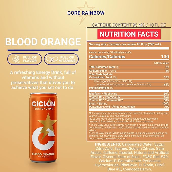 Ciclon Energy Drink Blood Orange Flavor 24 Cans (10 Fl Oz)