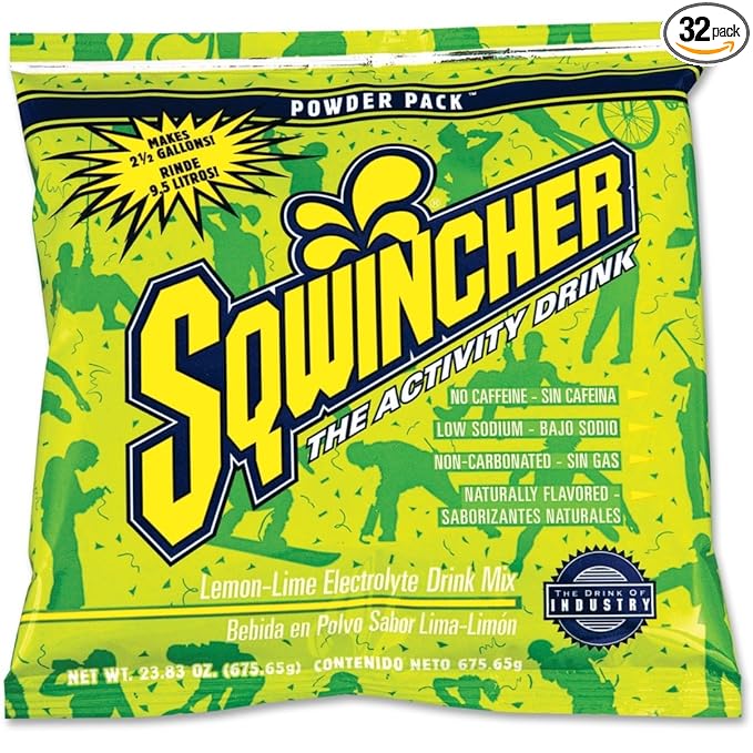 Sqwincher Powder Pack | Lemon-Lime Flavored | Low Calorie | Low Sodium | Electrolyte Replenishment Hydration Drink Mix | Just Add to 2.5 Galons of Water | 23.83 oz Packet (Pack of 32)