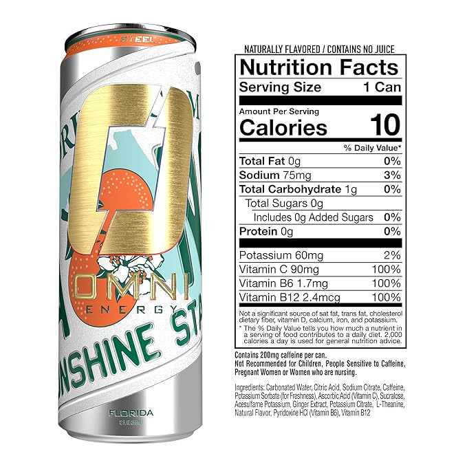 OMNI Energy Drink Variety Pack (Brassberry Florida Kesar Mango) 12oz (Pack of 12) | Clean Caffeine B Vitamins | Sugar Free Low Calorie Energy Drink for All-Day Vitality.