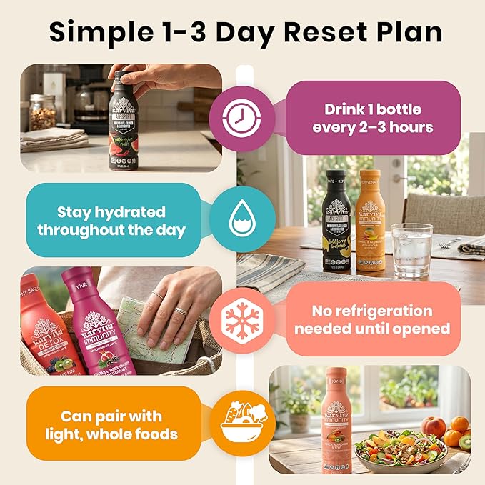 Karviva Organic Juice Cleanse for Glowing Skin Digestive Support &amp Craving Control with Sprouts Herbs &amp Marine Collagen – Low Sugar Prebiotic Fiber Antioxidants &amp Vitamins – 6 BPA-Free