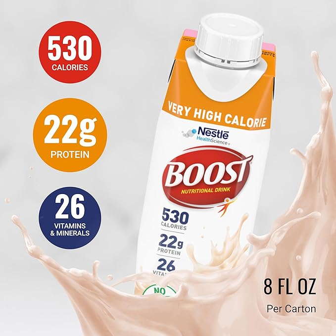 Boost Very High Calorie Strawberry Nutritional Drink – 22g Protein 530 Nutrient Rich Calories 8 Fl Oz (Pack of 24)