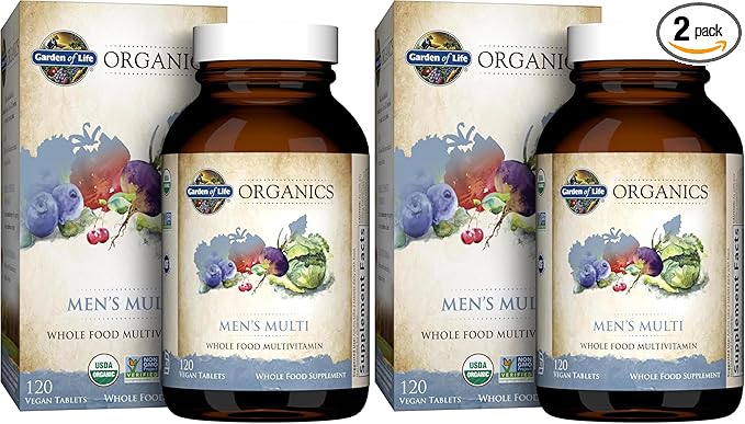 Garden of Life Organics Whole Food Multivitamin for Men120 TabletsVegan Mens Vitamins and Minerals for Health and Well-BeingCertified Organic Vegan Multi(Pack of 2)