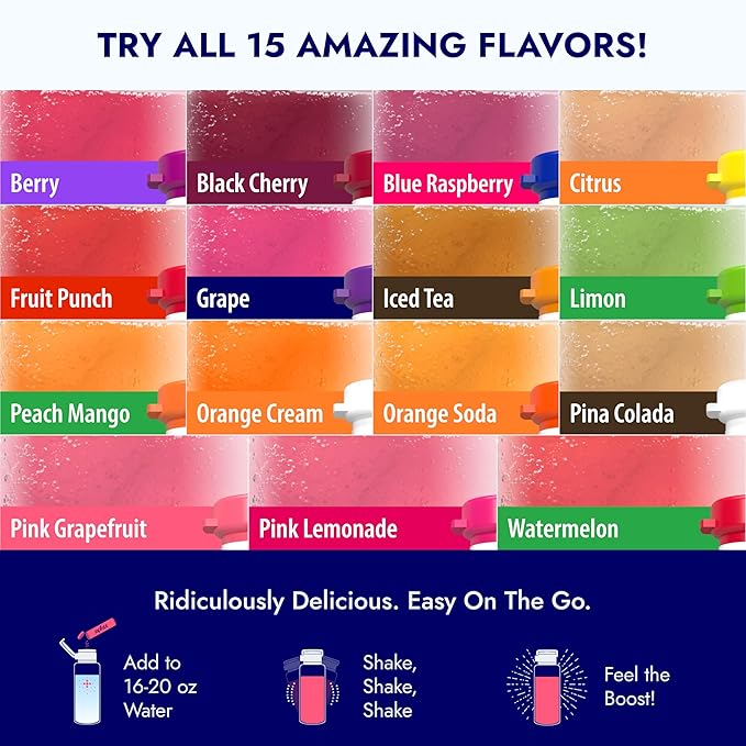 Zipfizz Daily Energy Drink Powder Variety Pack 15 Pack | 3-in-1 Sustained Energy Rapid Hydration and Essential Vitamins | Sugar-Free | Electrolyte Powder | Contains Vitamin B-12 &amp Antioxidants