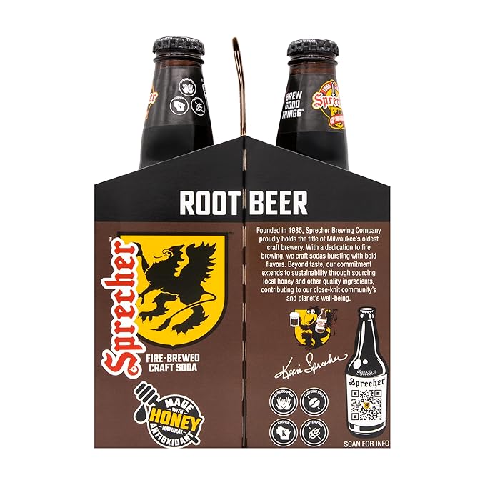 Sprecher Fire Brewed Craft Soda Handcrafted Gourmet Soft Drink with Real Honey 16 fl oz Glass Bottles (12 Pack Multiple Flavors Available) (Root Beer)