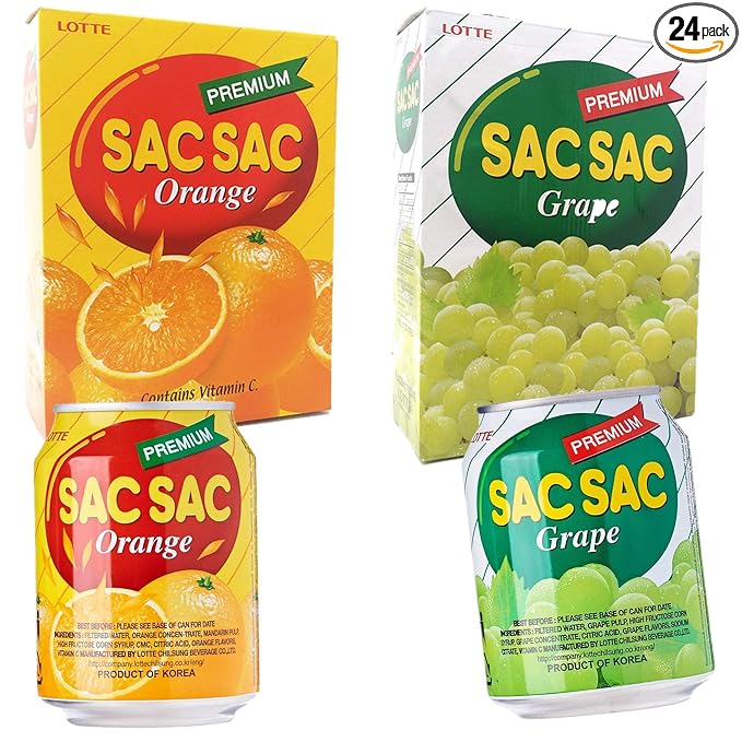 Korean Best Variety Energy Drink Box Deal - SACSAC RICE PUNCH PEAR JUICE - (SACSAC ORANG + GRAPE 24 CANS)