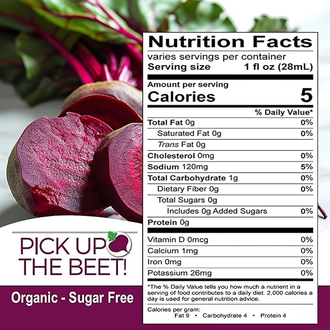 Pick Up The Beet Organic Beet Juice Kvass with Live Probiotics Vegan - Natural Nitric Oxide Boost Fermented Beet Tonic Sugar Cravings Support 32 OZ 4 Bottles