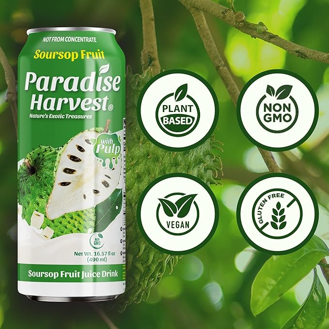 Paradise Harvest Soursop Juice Drink with Pulp (Guanabana) 55% Real Fruit Juice NFC 16.57 Fl Oz (490mL) Pack of 12