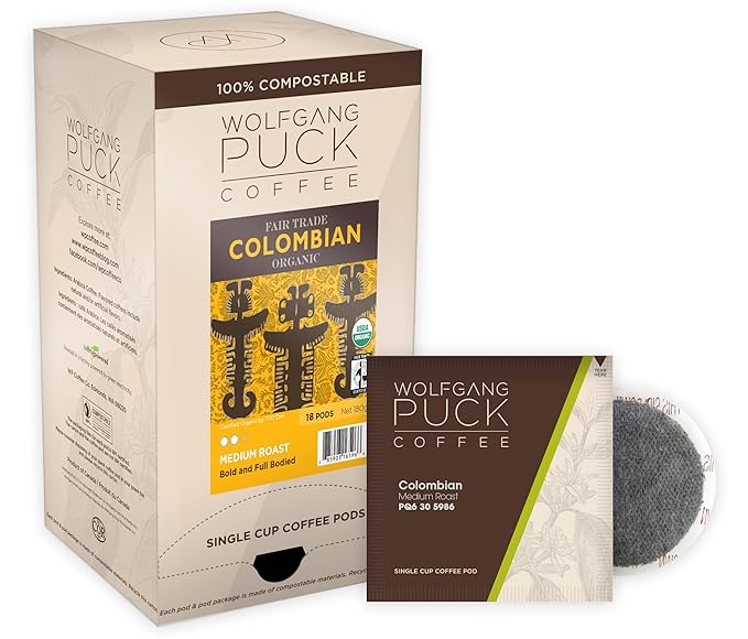 Wolfgang Puck Soft Coffee Pods Fair Trade Organic Colombian 9.5 Gram 18-Count (Pack of 3)