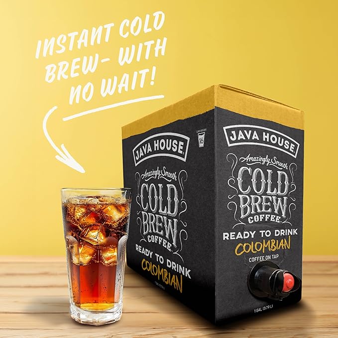 Java House Cold Brew Coffee on Tap (Pack of 2) – Premium 100% Arabica Medium Roast – Smooth Colombian Flavor with Chocolate &amp Caramel Notes – 1 Gallon Box (16 Servings) – Ready to Drink No Brewin
