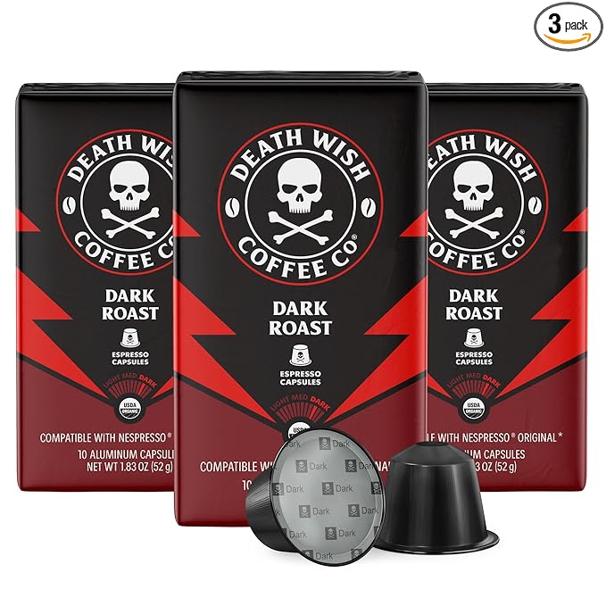 Death Wish Coffee Capsules Compatible with Nespresso Original Machines Dark Roast