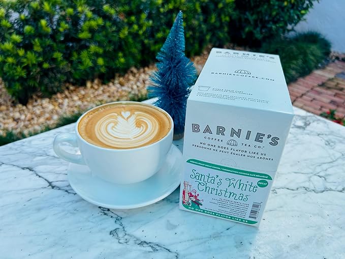 BARNIE'S COFFEE TEA CO. Single Serve K cups for Keurig Brewers Medium Roast Arabica Coffe Beans Decaf Santa's White Christmas 22 Count